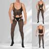 Men's Sheer Lace Underwear, Slim-Fit Cutout Bodysuit, Sleeveless Tank Top, Stockings and Open Fishnet Stockings (Black, One Size) view 3