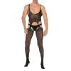 Men's Sheer Lace Underwear, Slim-Fit Cutout Bodysuit, Sleeveless Tank Top, Stockings and Open Fishnet Stockings (Black, One Size) view 4
