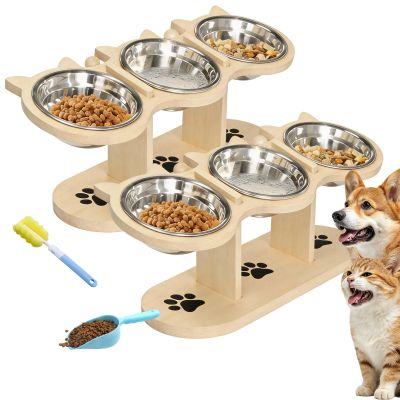 3-in-1 Elevated Cat Bowl Feeding Station with 3 Stainless Steel Bowls