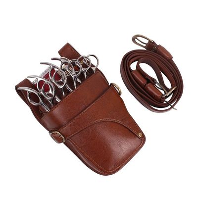 TPDRKOWJX Genuine Leather Hair Scissor Holster with Belt and Shoulder Strap (Black, 2 pcs)(Brown, 2 pcs)