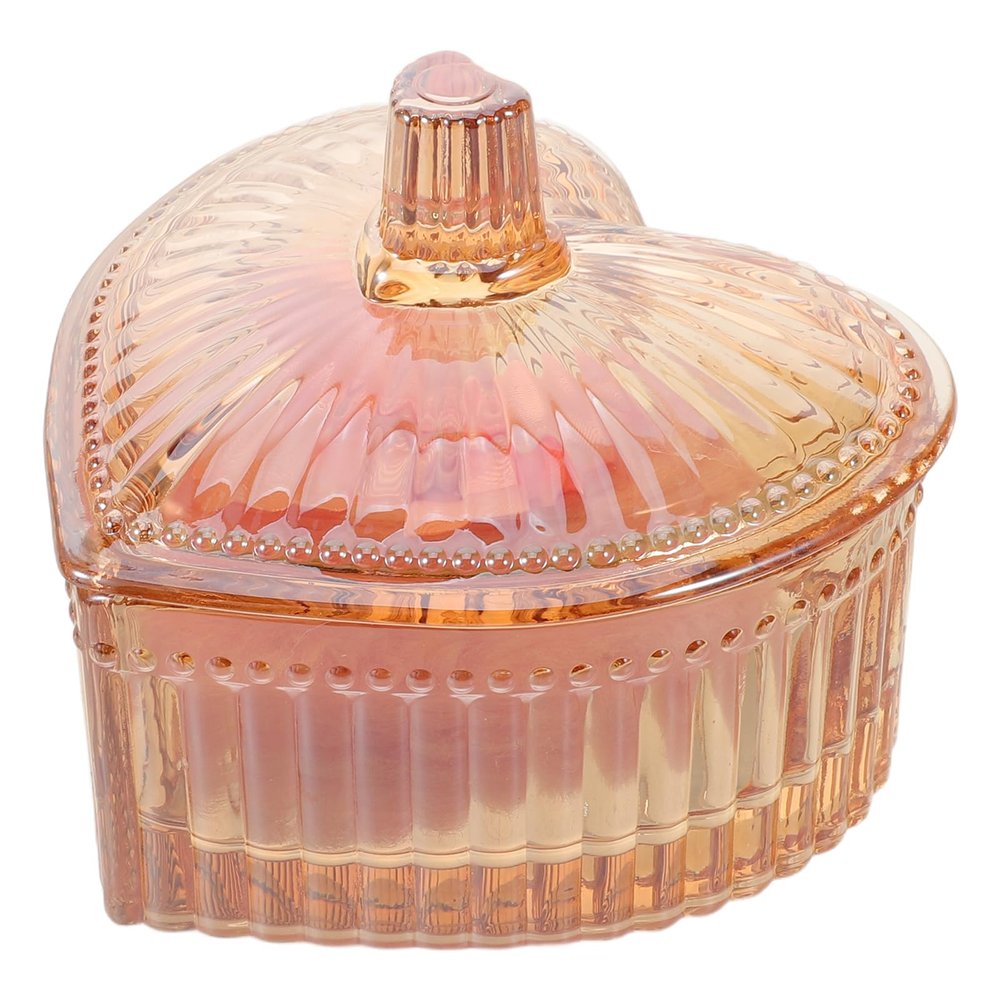 DECHOUS Elegant Heart-Shaped Glass Powder Container with Soft Plush Puff