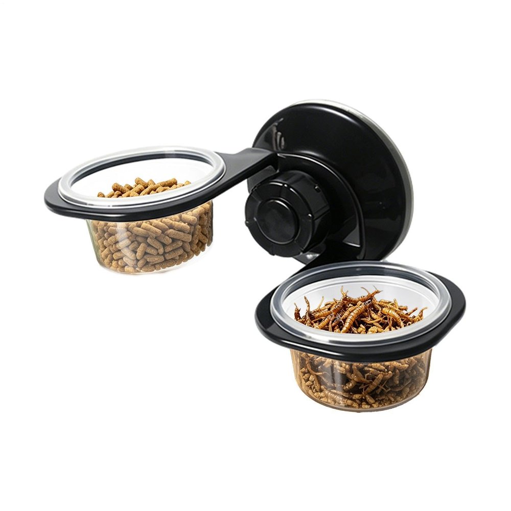 Generic Reptile Feeding Bowl | Wall-Mounted Feeding Station with Suction Cup Holder