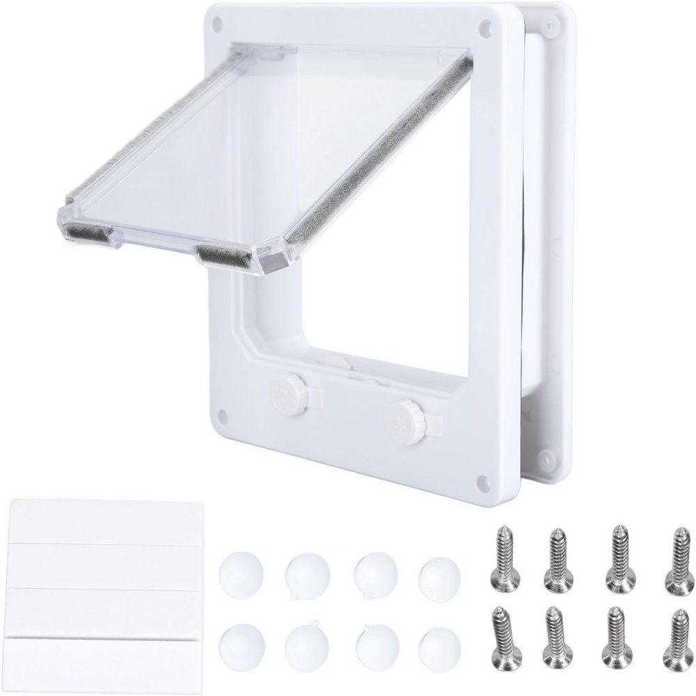 Pet Door with Double Rotary Switch, Durable Plastic Cat and Dog Flap