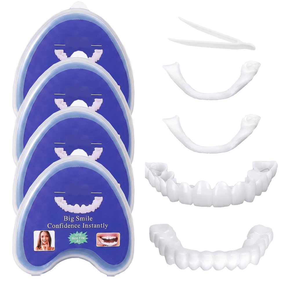 4 Pairs Clip-On Veneers with 8 Dental Fitting Gel Tubes and 4 Tools