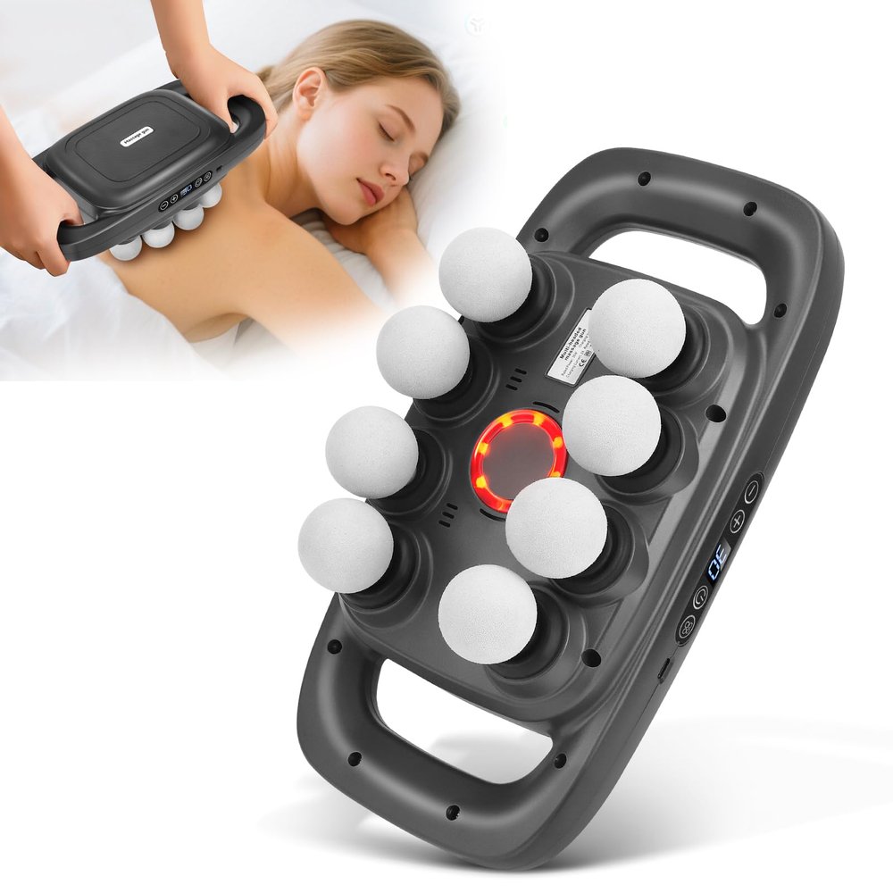 Massage Gun, 25 mm Amplitude, 8 Attachments, Black