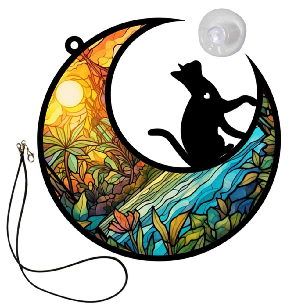 Housoutil Acrylic Hanging Cat Moon Decoration