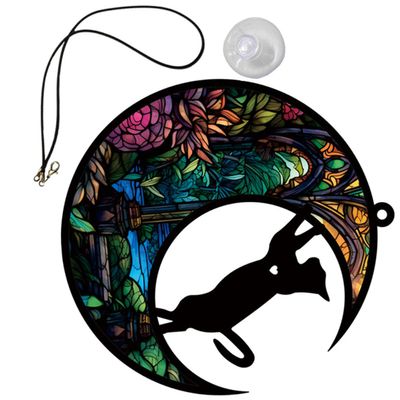 Abaodam Colorful Acrylic Cat Moon Window Hanging Decoration