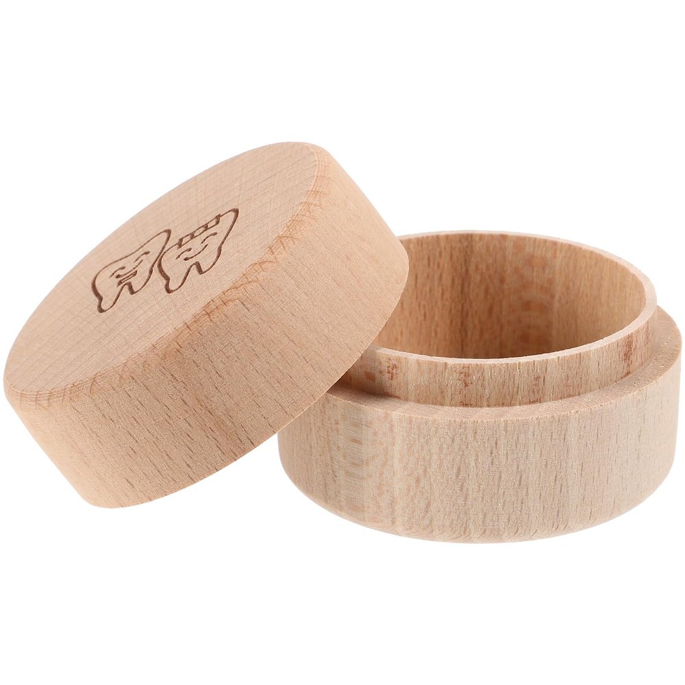 PHENOFICE Baby Tooth Keepsake Box, Round Wooden Storage Box