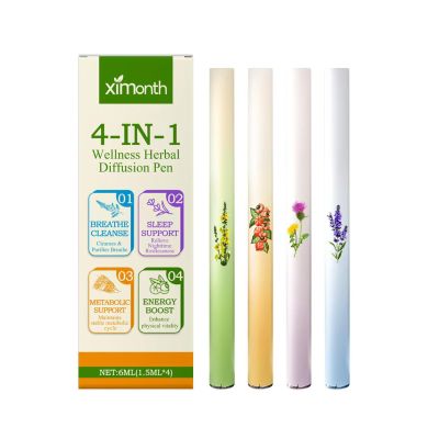 4-Piece Herbal Diffuser Pen Set, Cloudy Melatonin Inhaler Sticks for Breathing Ease & Stress Relief, Everyday & Travel