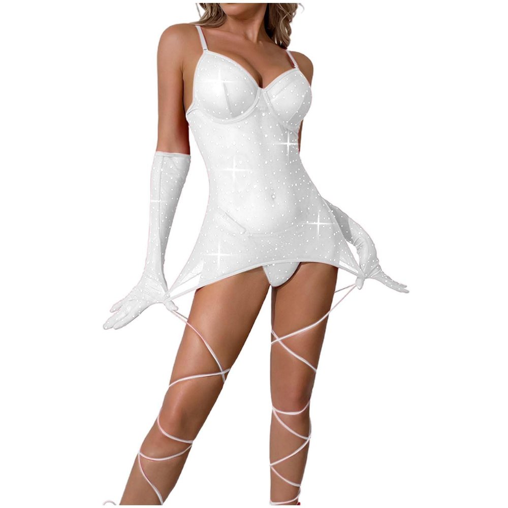 Sparkly Mini Dress Set with G-String and Gloves