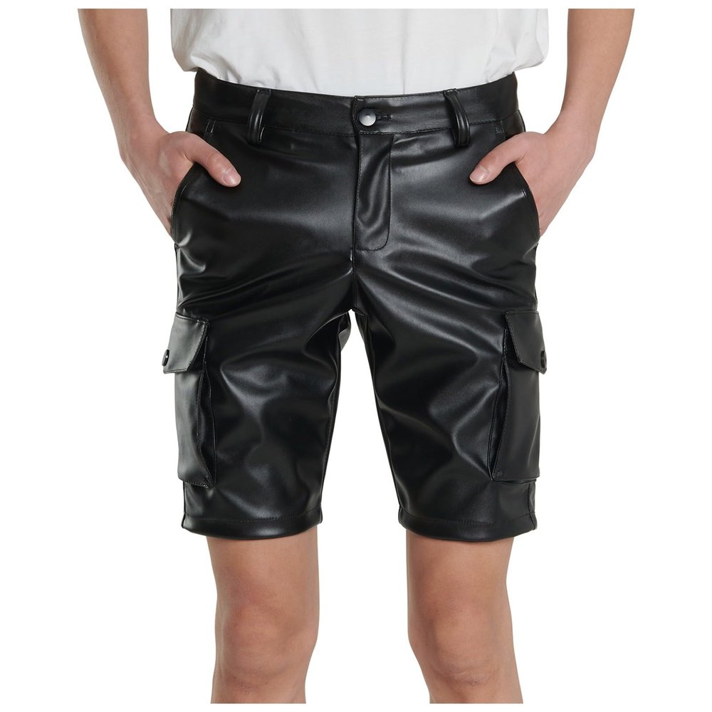 Men's Leather-Look Shorts, Black, Size S