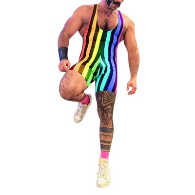 WAZHAKU Men's Wet-Look Thong Bodysuit