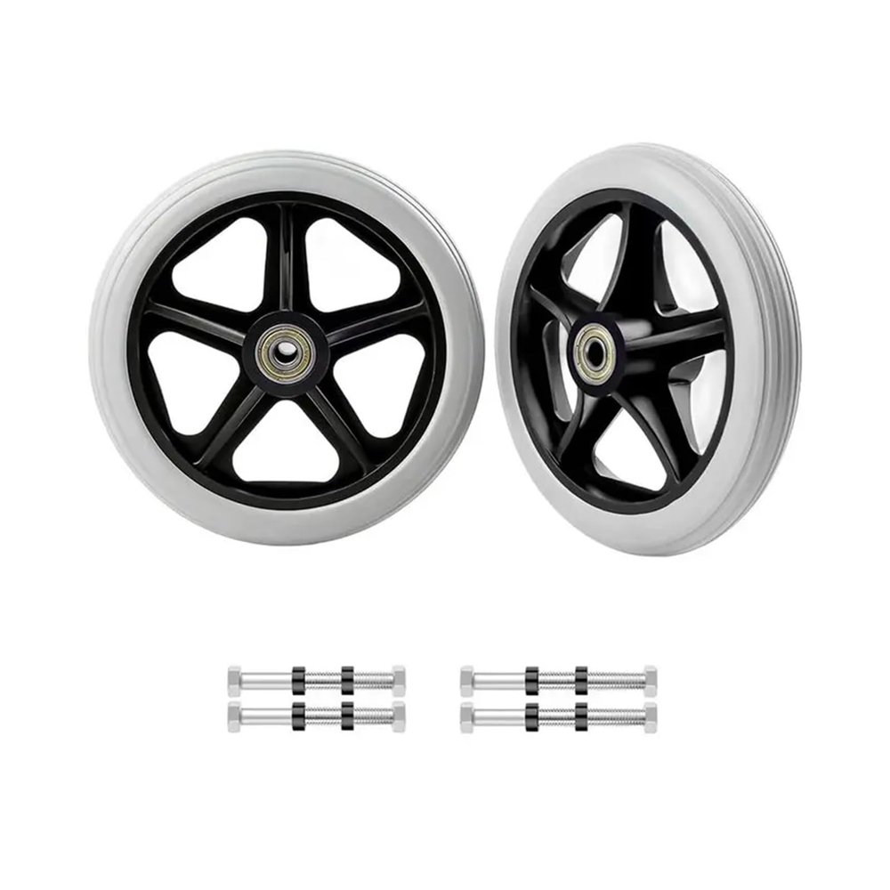 6-Inch Solid Rubber Replacement Wheels for Wheelchairs, Mobility Aids, and Rollators, 2-Pack