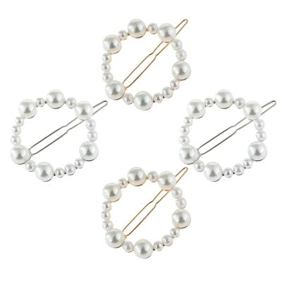 POPETPOP 4-Piece Pearl Hair Clips, Irregular Round Shape, Gold and Silver