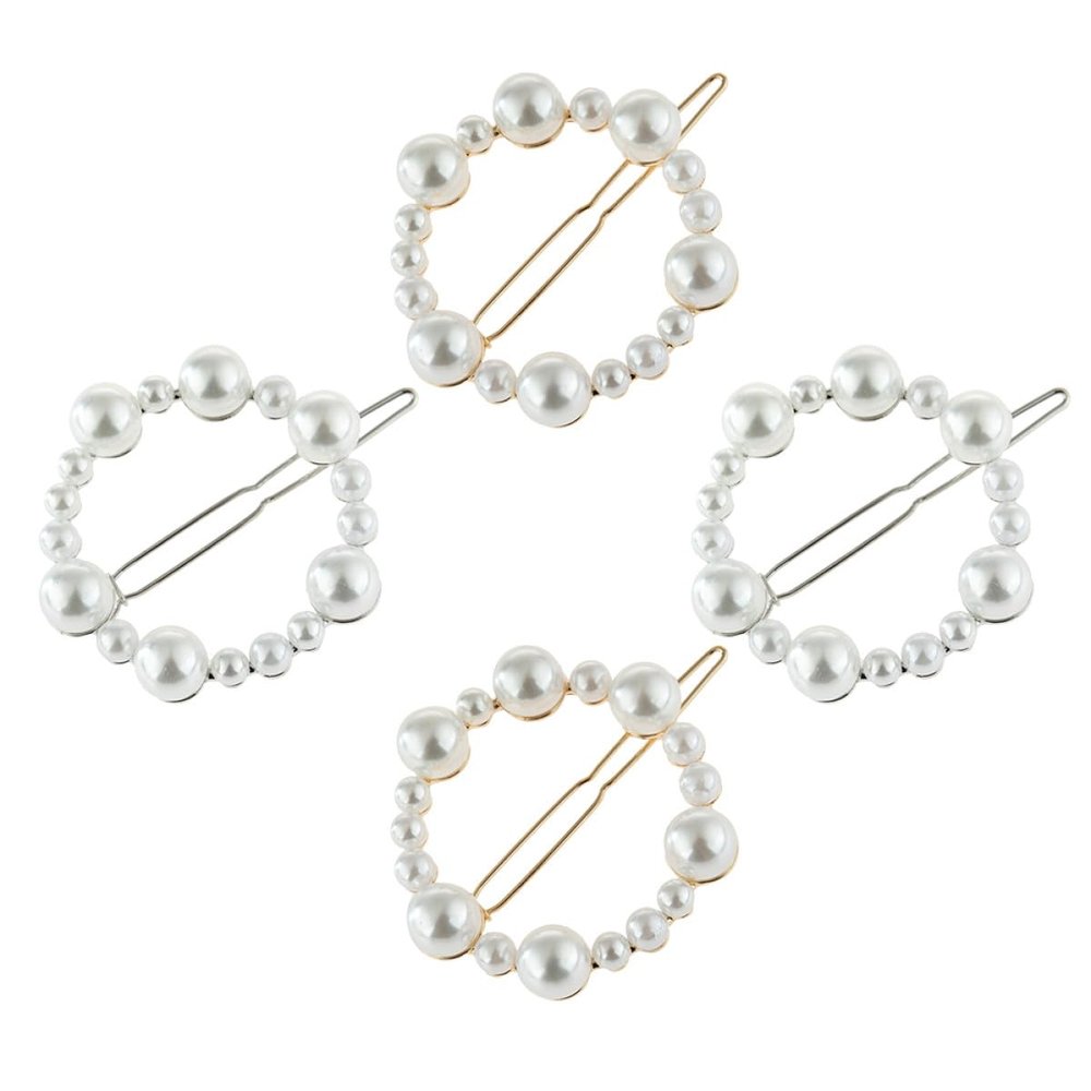 POPETPOP 4-Piece Pearl Hair Clips, Irregular Round Shape, Gold and Silver