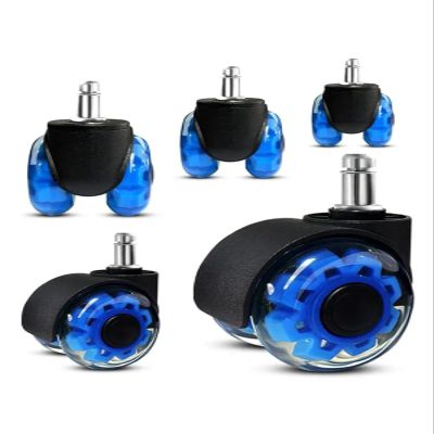 Office Chair Casters, 5-Pack, 2-Inch Crystal Casters, Universal Swivel Wheels with 11 x 22.0 mm Snap Rings, Transparent