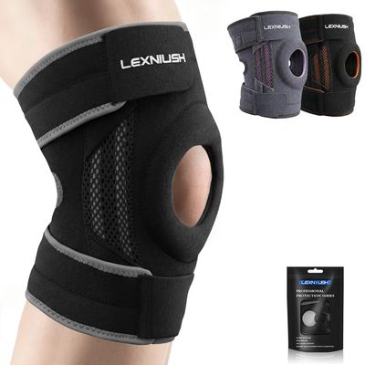 Knee Brace for Men and Women with Patella Gel Pads and Side Stabilizers, Adjustable Compression Support, Dark Gray