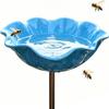 Bird Bath and Insect Waterer Garden Stake, Metal, Handcrafted Flower Design, Frost-Resistant Outdoor Decor (Blue, 1 pc) view 1