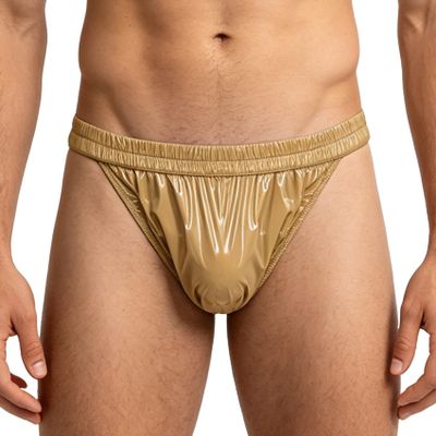 Waterproof Men's PVC Wetlook Incontinence Briefs, Khaki, 3XL