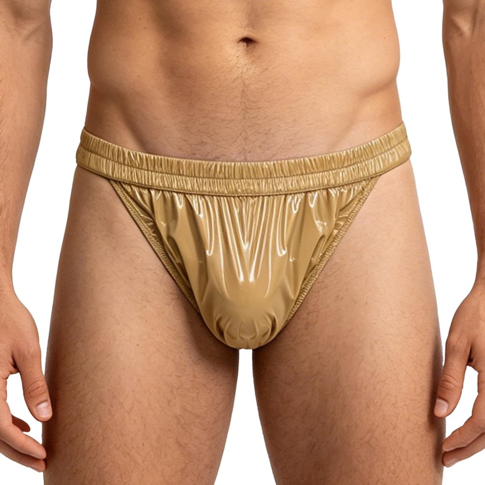 Waterproof Men's PVC Wetlook Incontinence Briefs, Khaki, 3XL