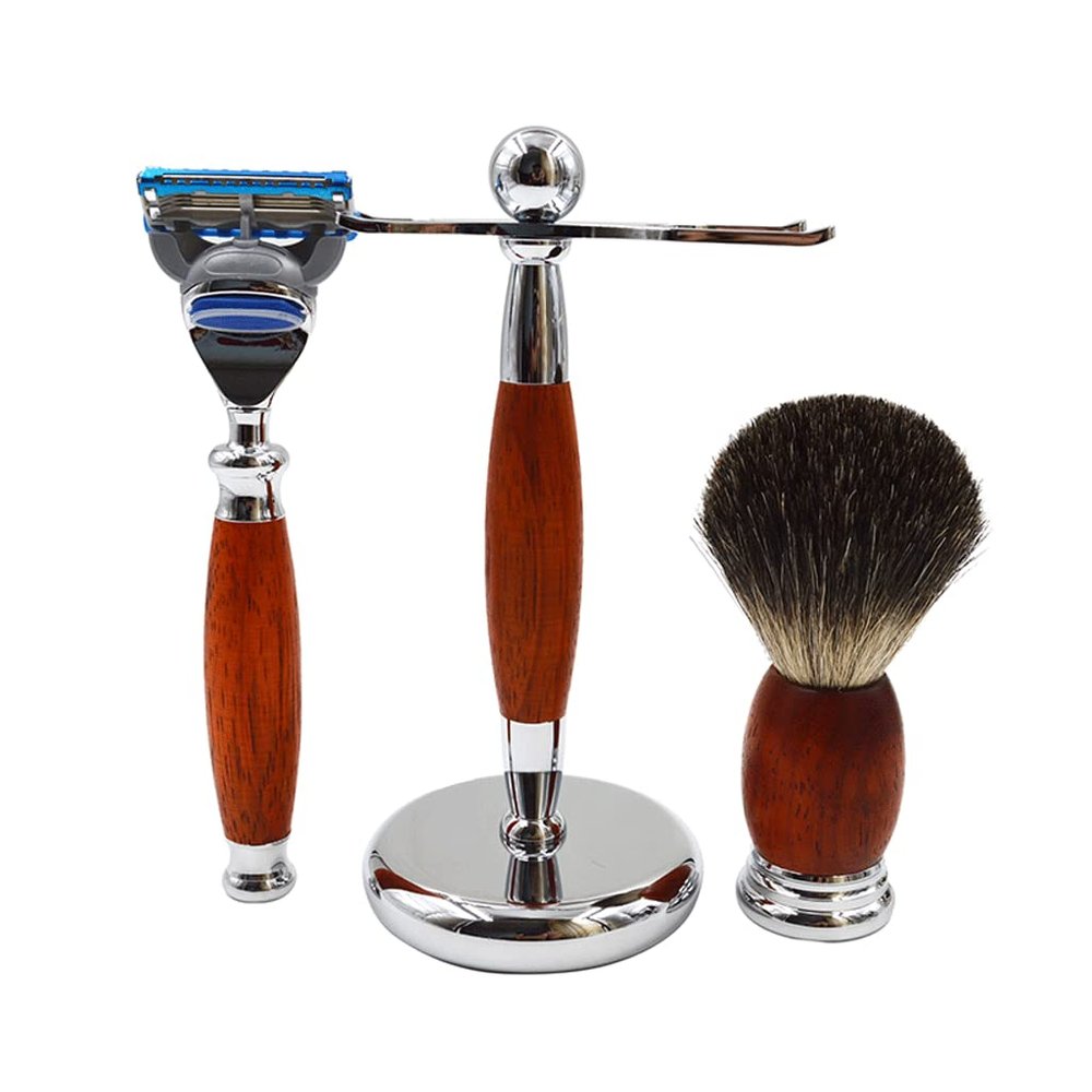 ROHCGHC Shaving Brush and Razor Stand Set with Metal Handle