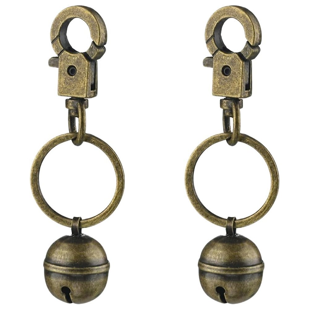 QEAS 2-Pack Retro Brass Pet Bells with Key Rings