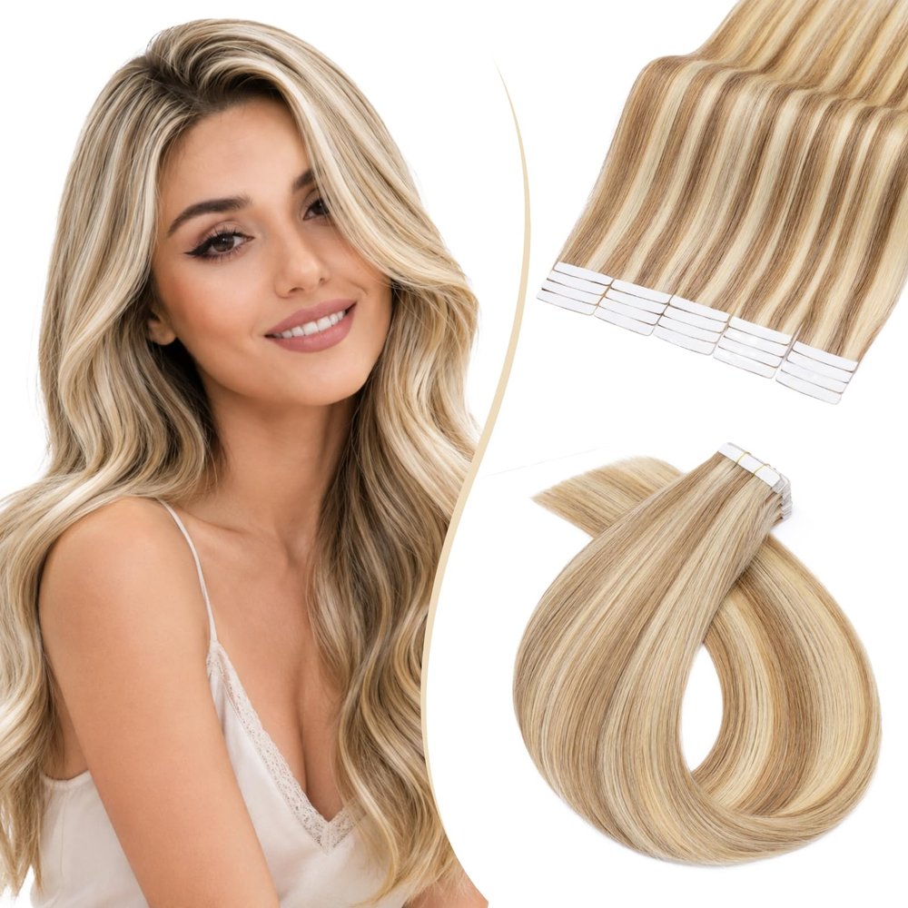 Rich Choices Tape-In Human Hair Extensions, 20 Pieces, 35 cm, 30 g, #12/613 Sand Blonde with Platinum Blonde