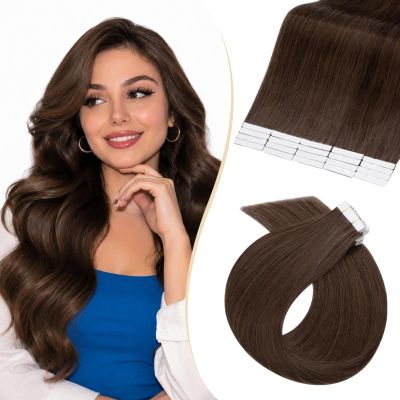 Rich Choices Tape-In Remy Human Hair Extensions, 20 Pieces, 40 cm, 30 g, #4 Medium Brown