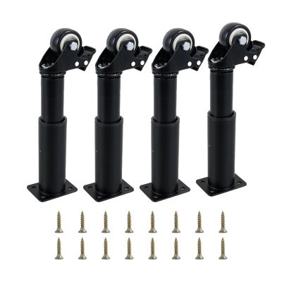 Furniture Casters, Set of 4, Height-Adjustable 17.8–25 cm, Telescoping Legs, Quiet, 360° Swivel, Removable, with Brakes