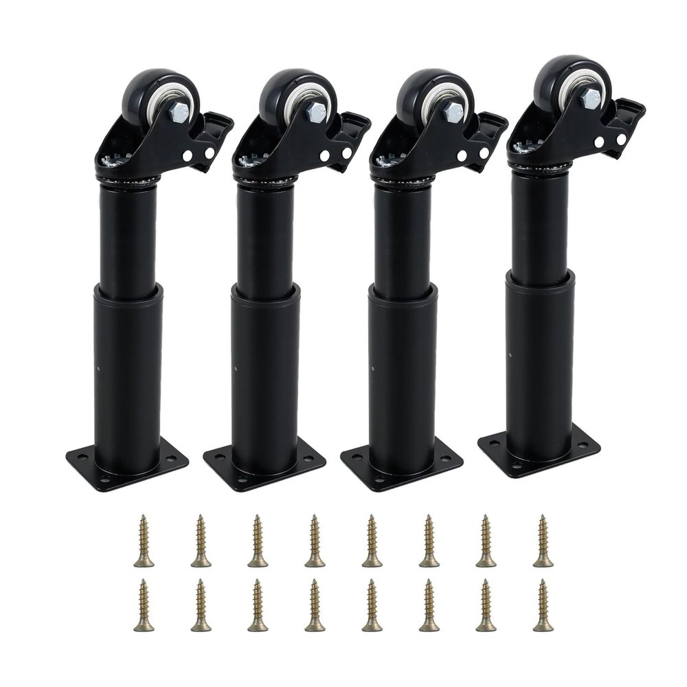 Furniture Casters, Set of 4, Height-Adjustable 17.8–25 cm, Telescoping Legs, Quiet, 360° Swivel, Removable, with Brakes