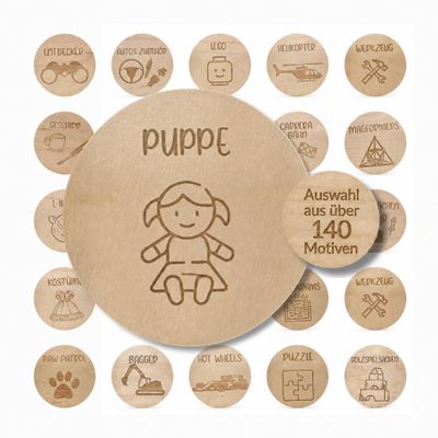 vonMia Wooden Organization Labels for Kids' Rooms, 1 Doll Design, Compatible with IKEA TROFAST
