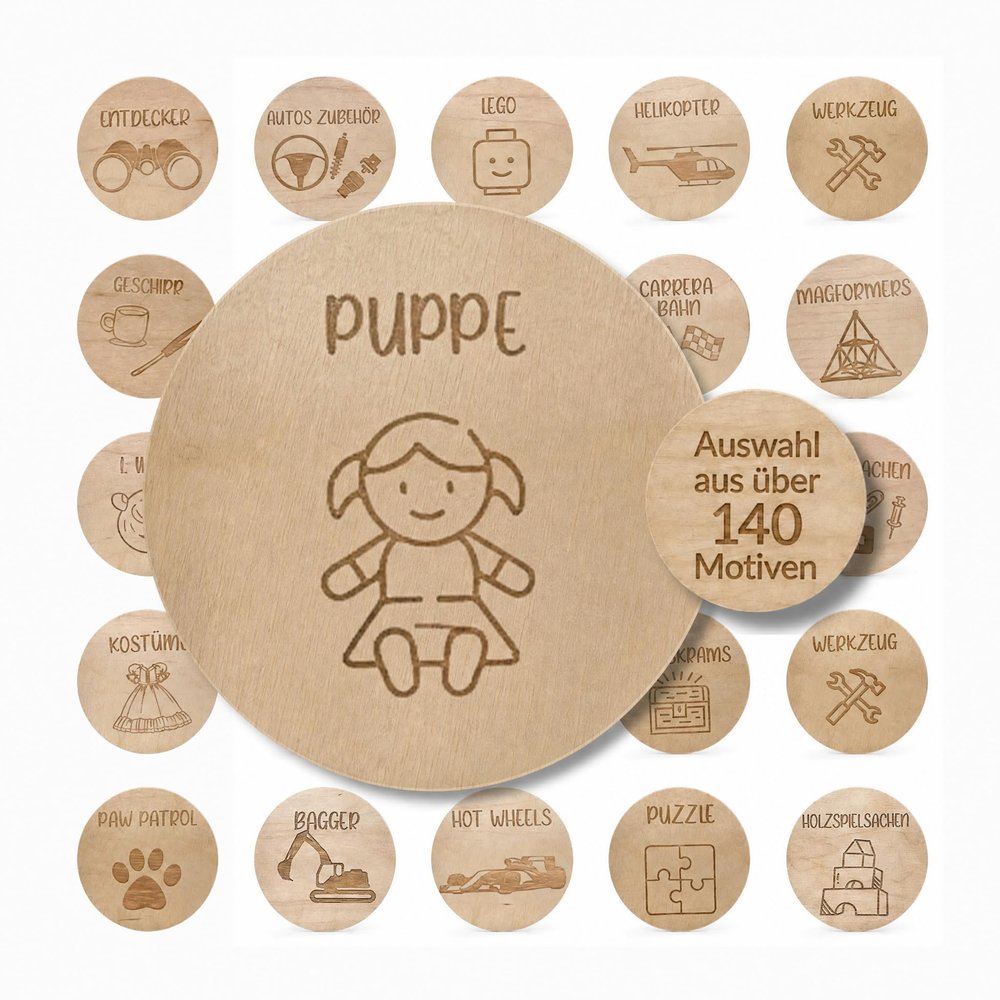 vonMia Wooden Organization Labels for Kids' Rooms, 1 Doll Design, Compatible with IKEA TROFAST