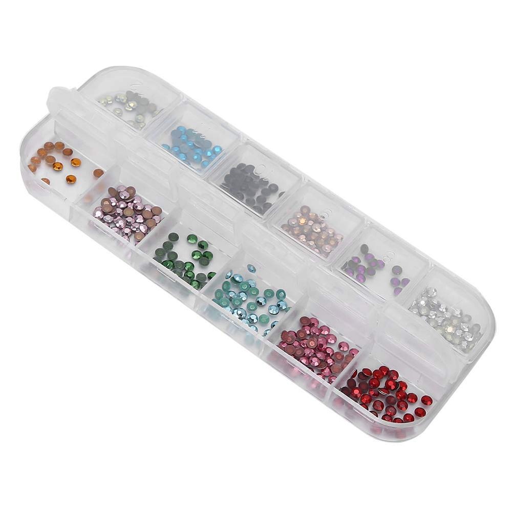Srliya Shiny Nail Art Rhinestone Box, Smooth Resin, 12-Piece Manicure Set