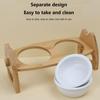 Ceramic Food Bowls for Dogs and Cats with Wooden Stand, Non-Slip, Matte Glaze, Food and Water Set, Small, White view 3