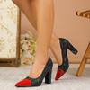 Women's Chunky Heel Pointed-Toe Two-Tone Patent Cap-Toe Slip-On Dress Shoes 228-115DX, Black, EU 42.5 view 2