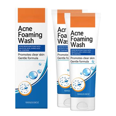 Amino Acid Acne Foaming Cleanser, Gentle Moisturizing Facial Cleanser, Oil Control, 100 g (2-Pack)