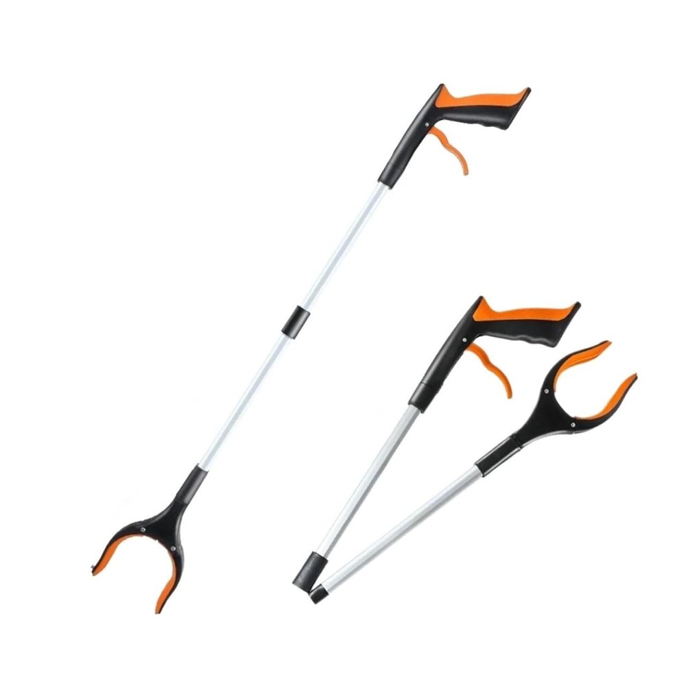 2-Pack Folding Trash Grabbers, Long-Handle Reachers for Cleaning and Litter Collection, Orange