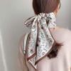 Elegant Long Floral Silk Scarf, White, One Size view 3