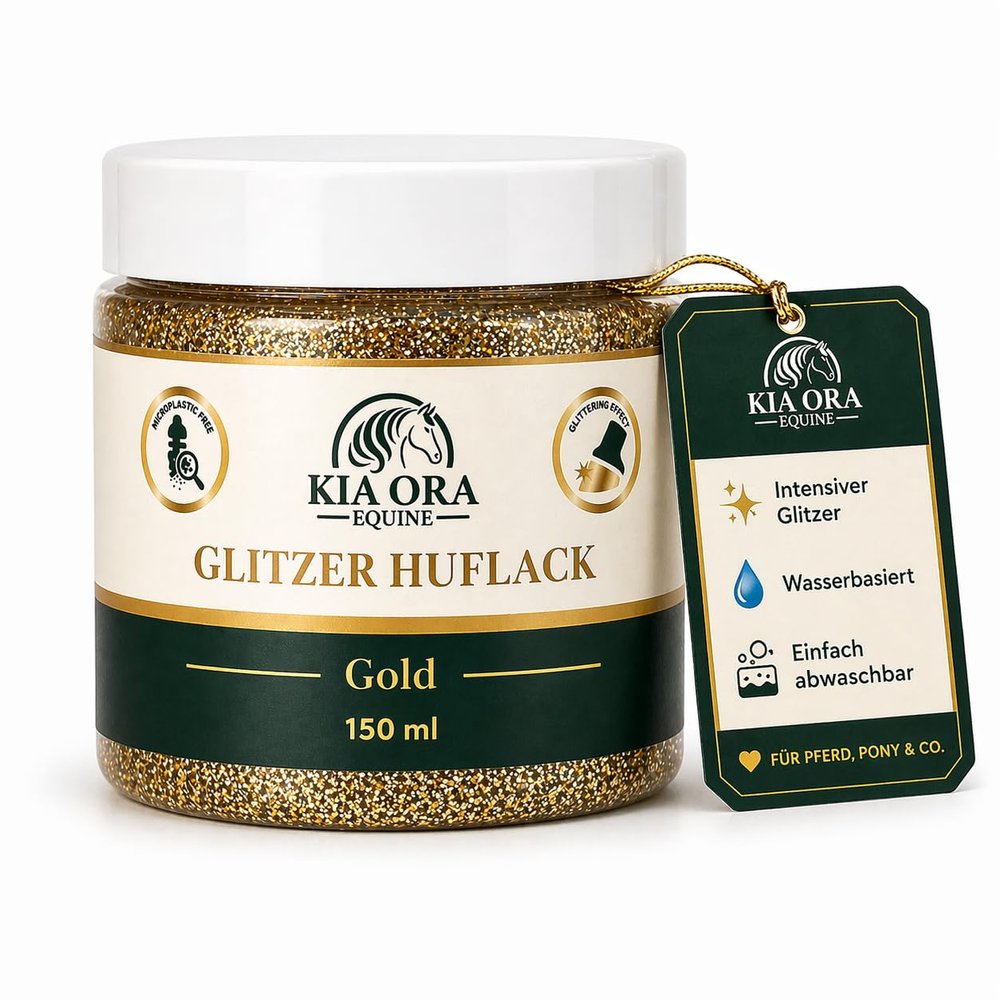 Kia Ora Equine Gold Glitter Hoof Polish for Horses, 150 ml
