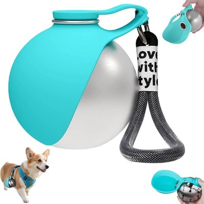 2-in-1 Portable Dog Water Bottle for Small Dogs, 285 mL, Stainless Steel & Foldable Silicone Bowl, Leak-Proof, Blue