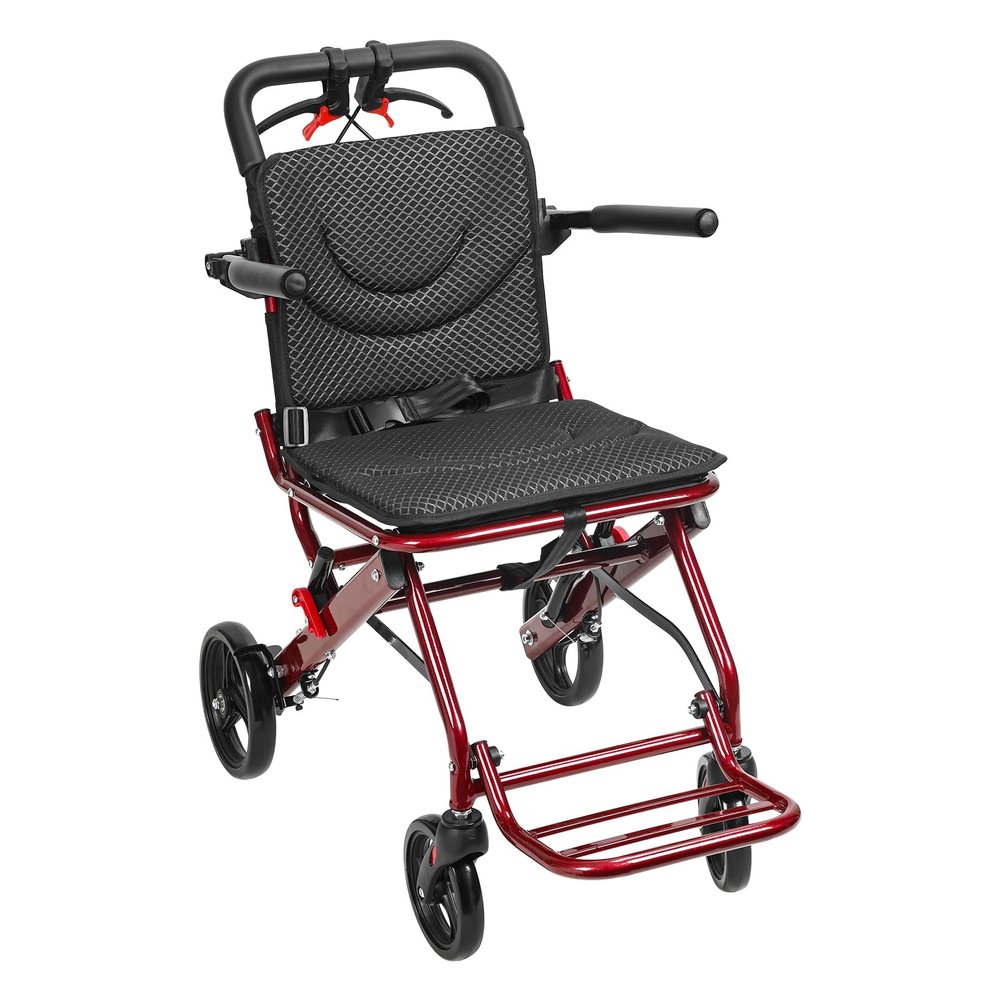 Folding Transport Wheelchair, Lightweight 8.4 kg Aluminum Travel Wheelchair