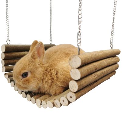Rabbit Hammock Hanging Swing and Wooden Resting Place for Small Animals
