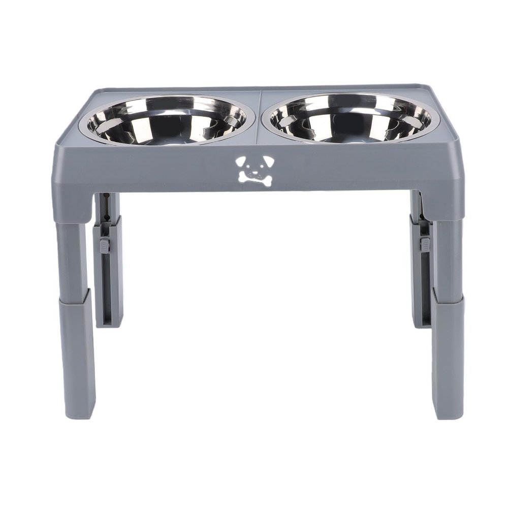 OVAQUIXI Height-Adjustable Elevated Dog Bowl with 2 Stainless Steel Bowls
