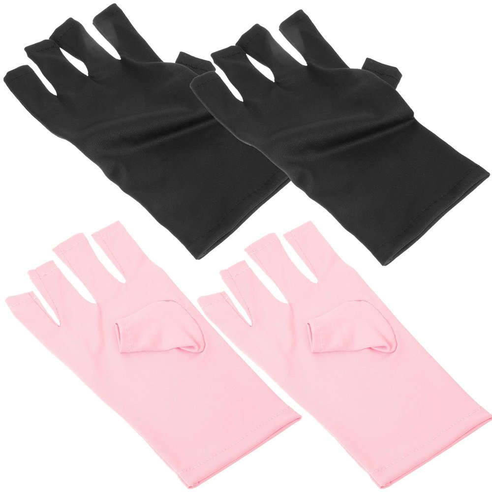 HOOWIFFY Fingerless UV Manicure Gloves, Pink and Black, 2-Piece Polyester Set