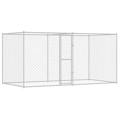 Silver Outdoor Dog Kennel, 400 x 200 x 200 cm, Galvanized Steel