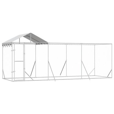 Galvanized Steel Dog Kennel with Roof, Silver, 6 x 2 x 2.5 m, Outdoor Pet Enclosure with Lockable Door
