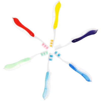 STOBAZA 6-Pack Portable Folding Plastic Toothbrushes for Travel and Camping