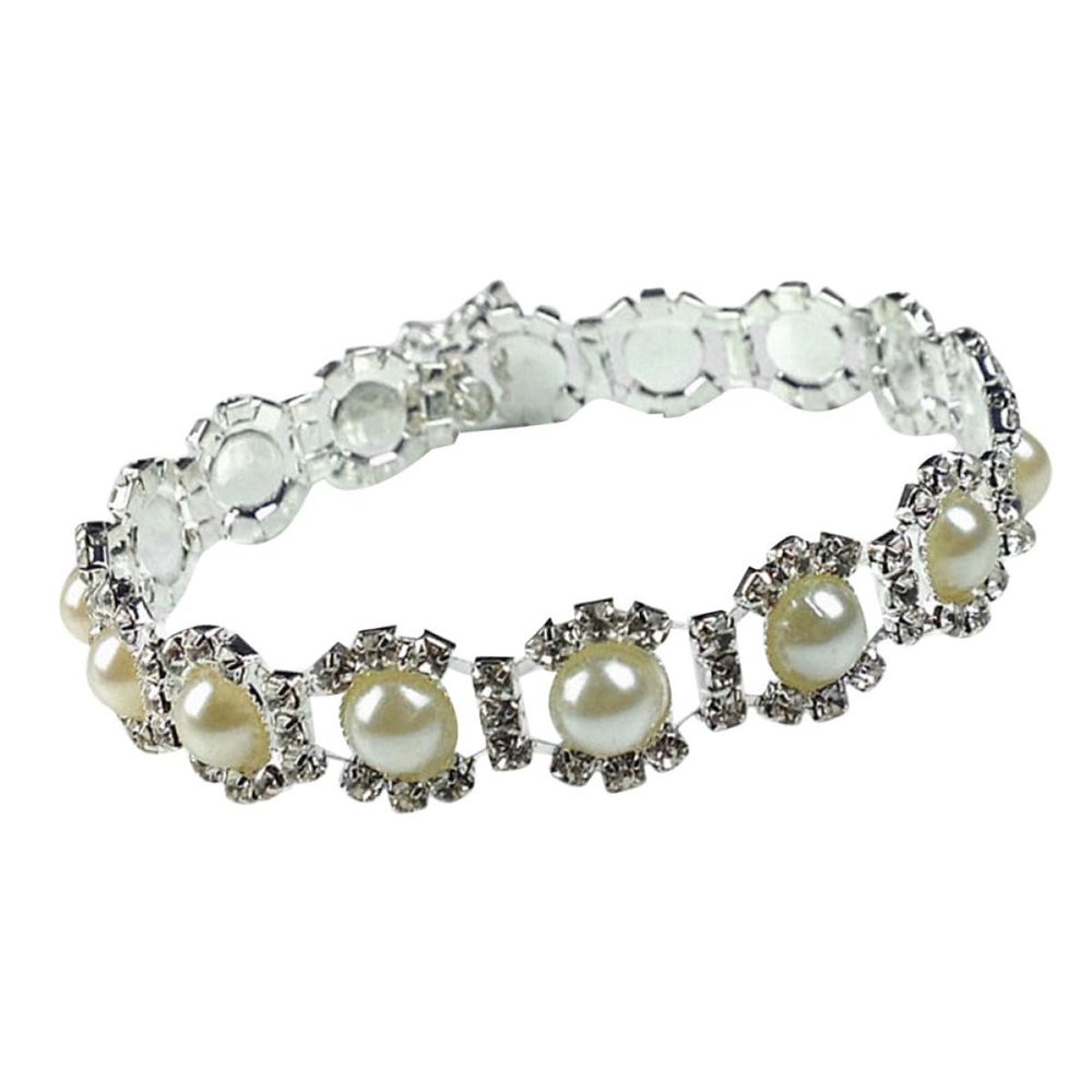 BATHVEVE Adjustable White Dog Collar with Faux Pearls, Crystals and Hanging Charm