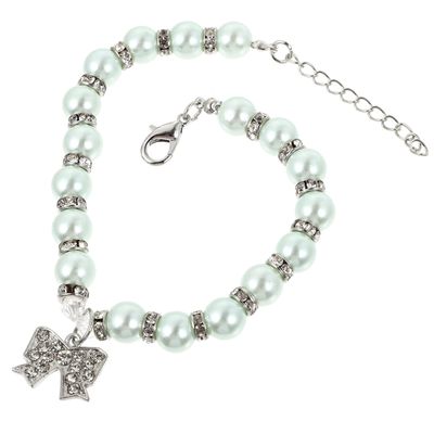 KAJNBN Stylish Pet Collar with Blue Alloy Bow and Adjustable Bead Chain
