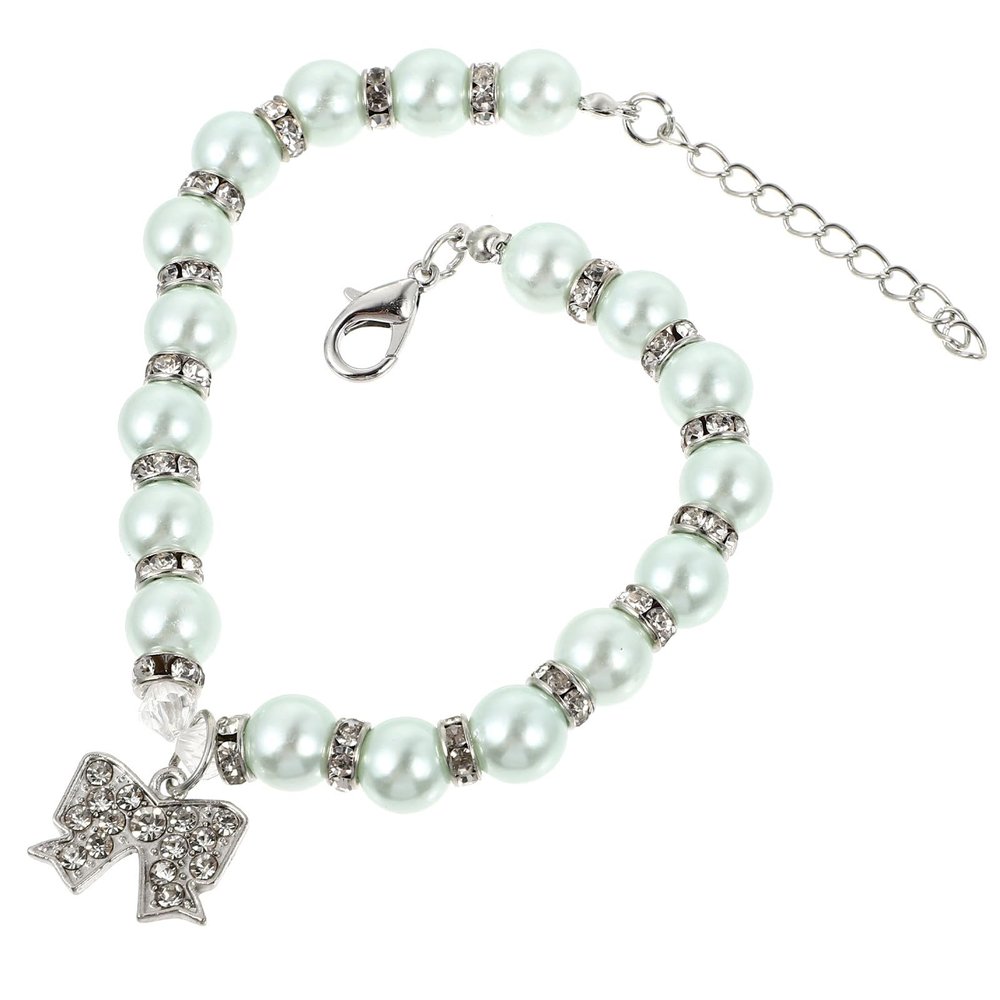 KAJNBN Stylish Pet Collar with Blue Alloy Bow and Adjustable Bead Chain